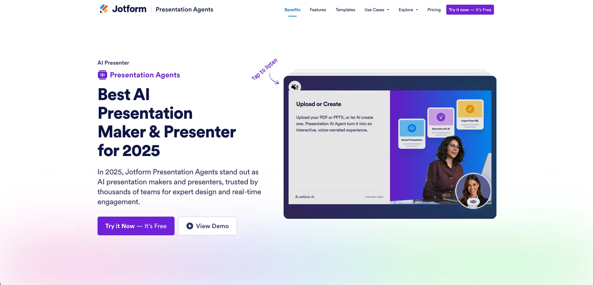 Jotform Presentation Agents landing page