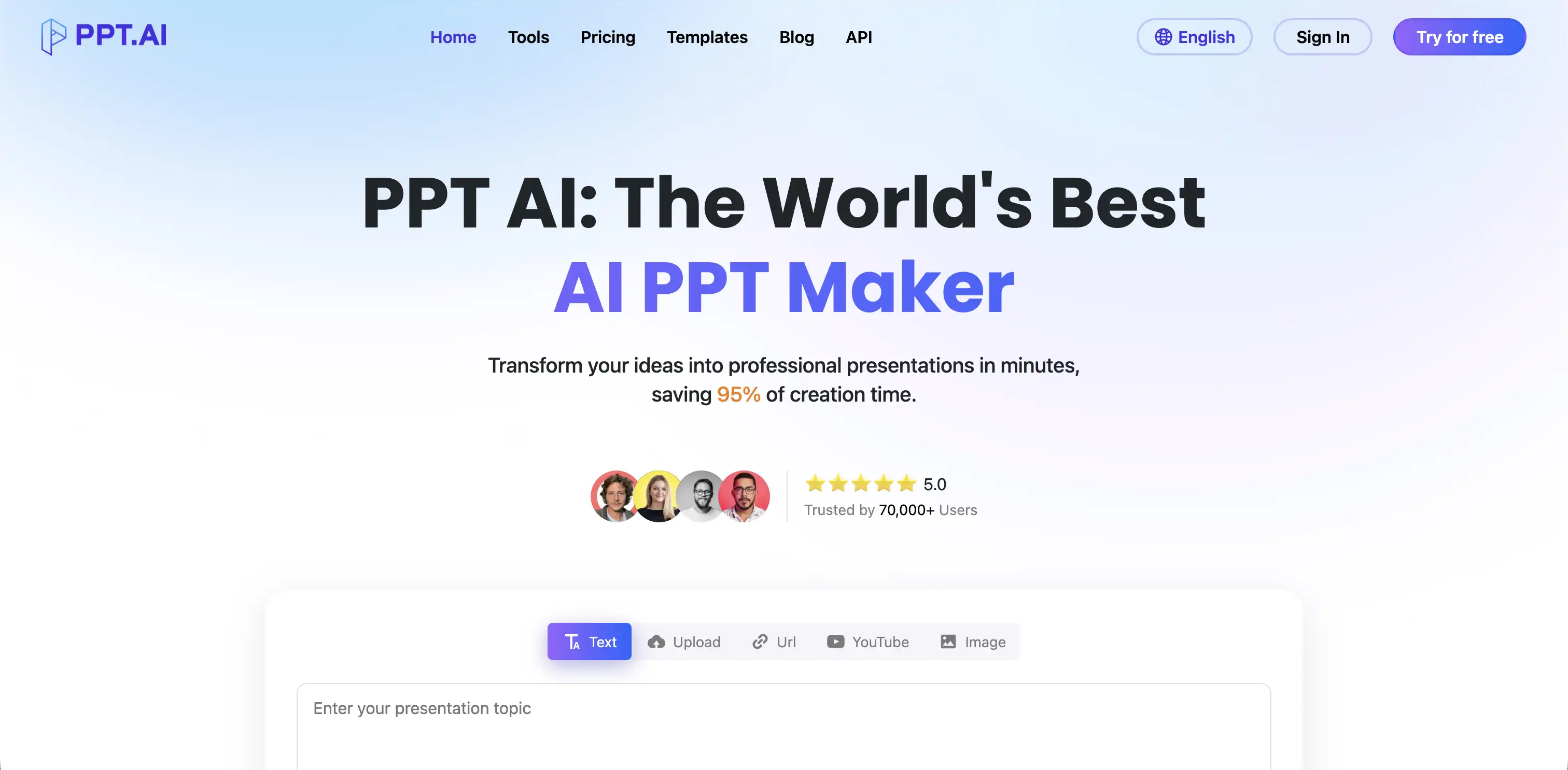 PPT AI landing page