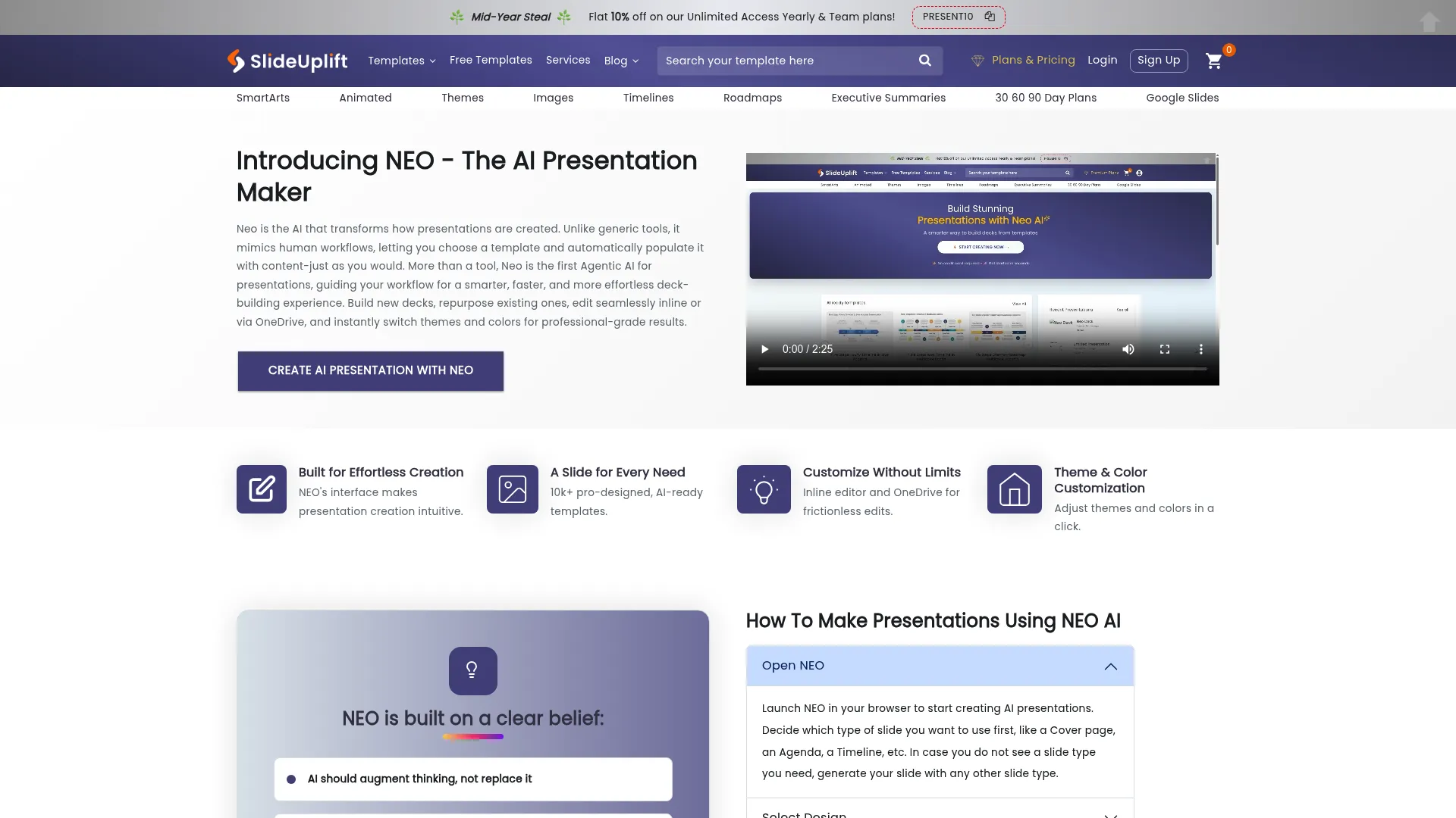 Neo AI Presentation Maker landing page