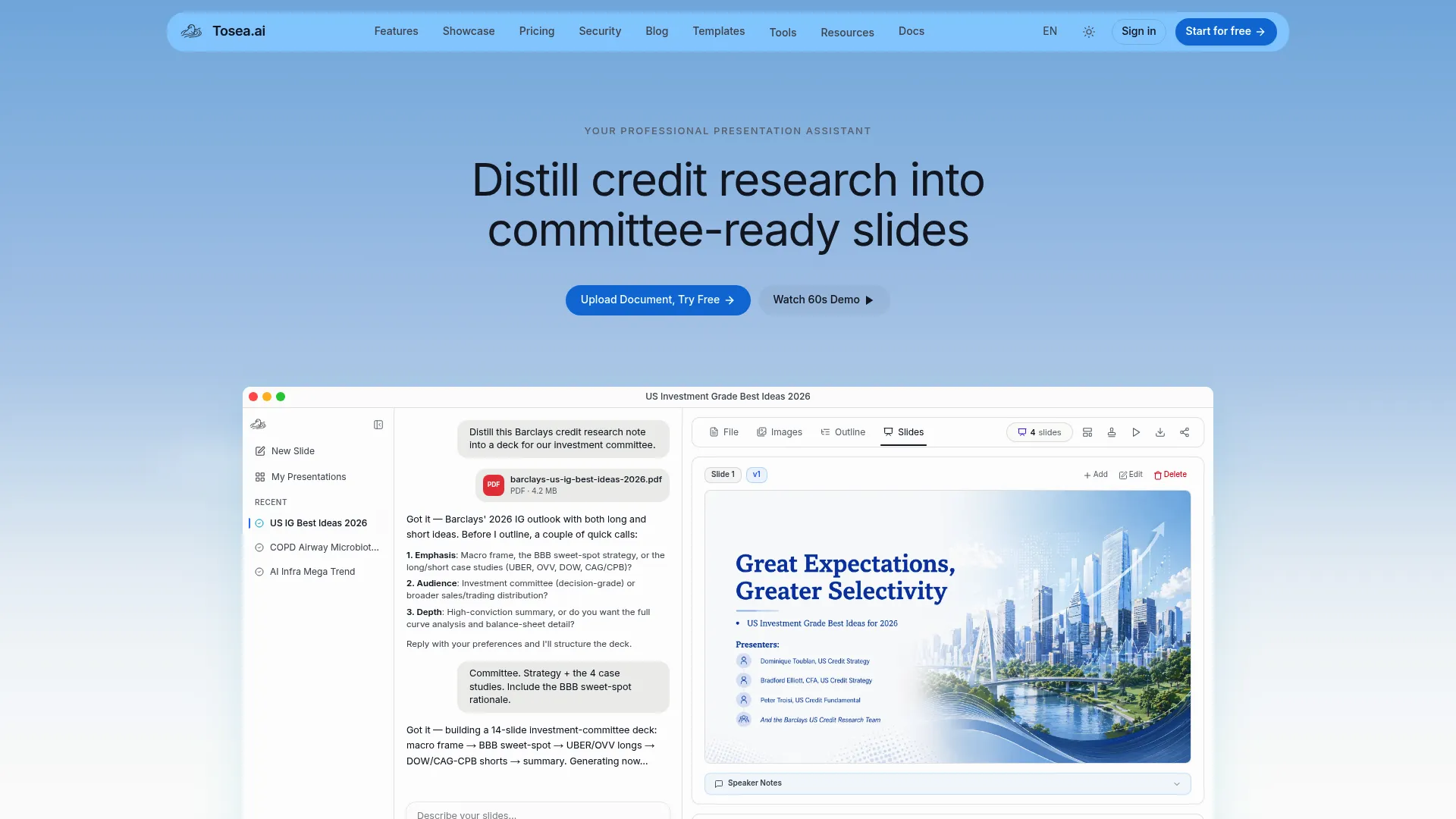 Tosea AI landing page